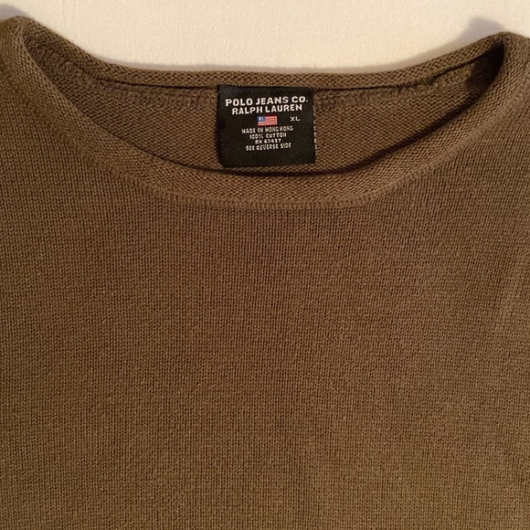 Polo Jeans Co. Olive 100% cotton knit pullover Print logo long sleeves XL - Picture 3 of 15